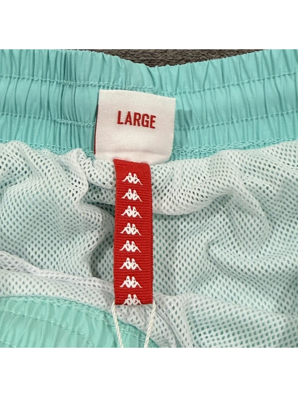 Kappa 222 Banda Coney Swim Shorts Men’s L Aqua Blue Logo Tape Trunks NWT